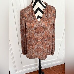 Violet & Claire Patterned Blouse in Rust and Taupe